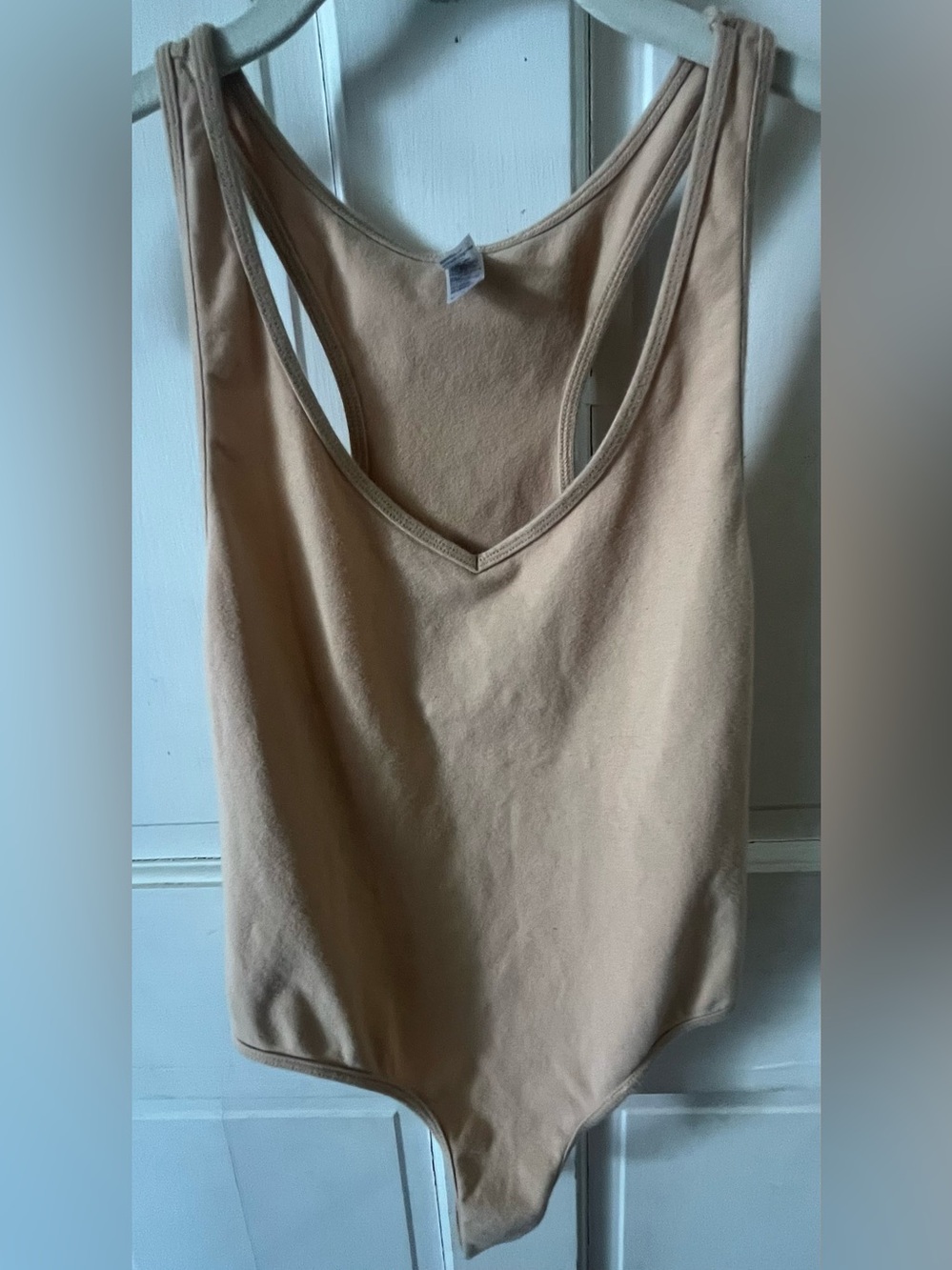American Apparel Tan Nude Cotton Spandex V-Neck Tank Bodysuit Size L